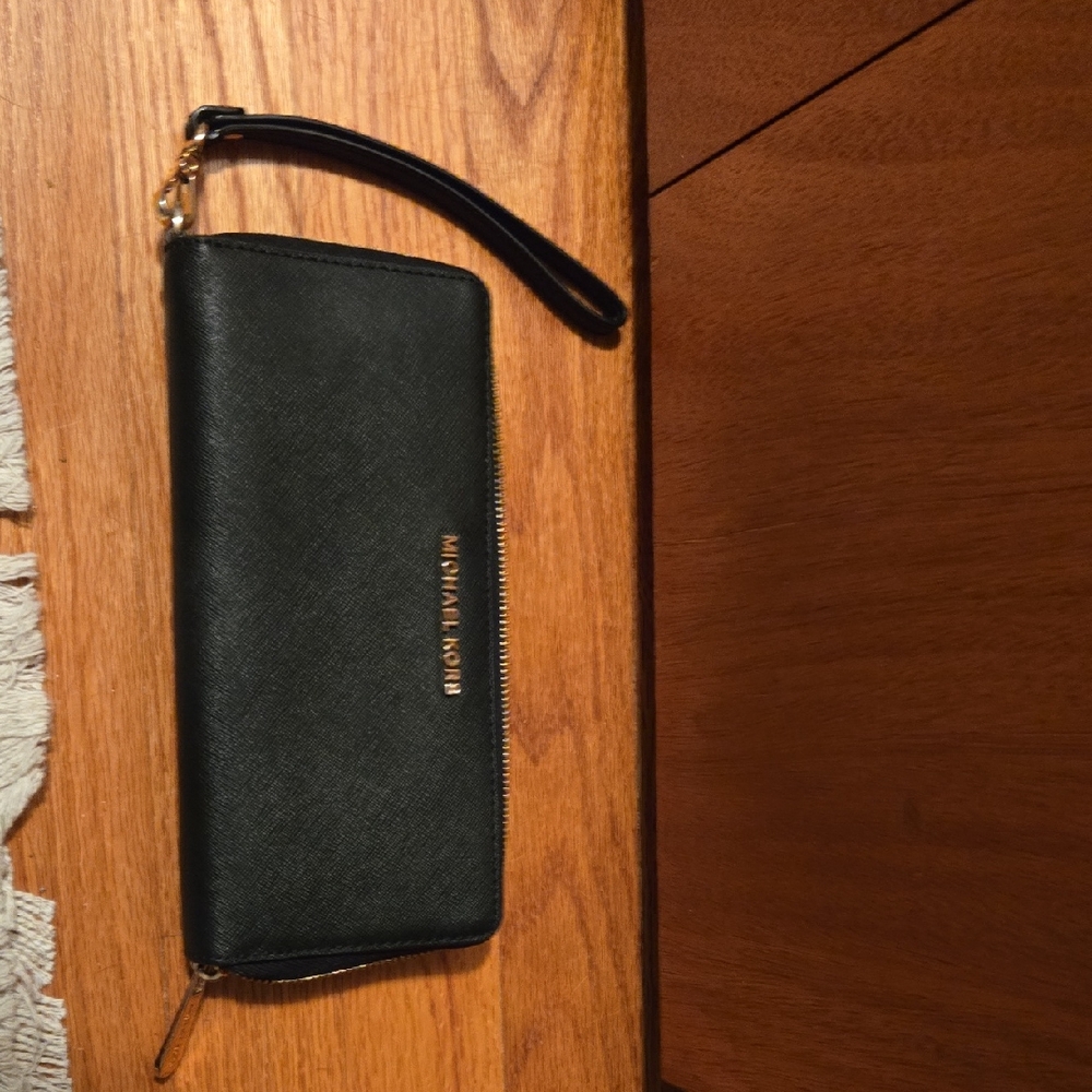 Michael Kors Black Wristlet with Gold Accents